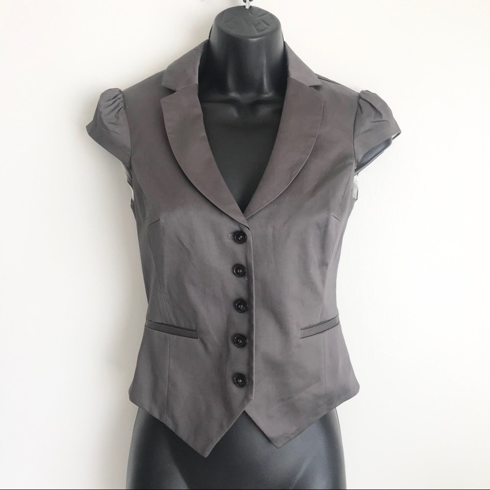 H&M Satin Cap Short Sleeves Blazer Jacket Brown 2
